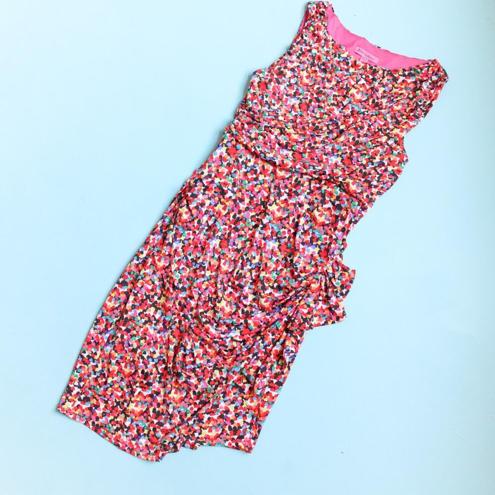 Betsey Johnson Rainbow Dot Sheath Dress Size 12 Y2K Bateau Neck Cocktail